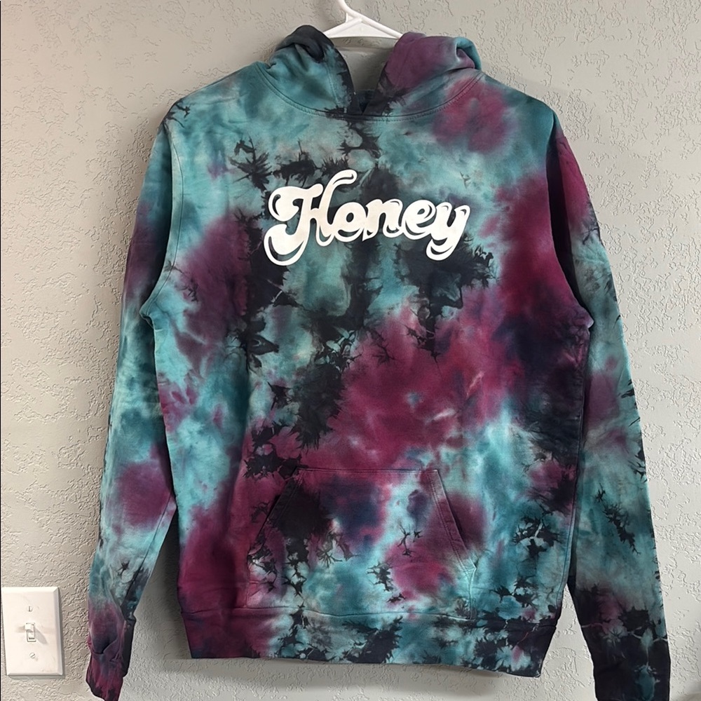 Tie-Dye Hoodie with 'Honey' Graphic